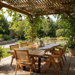Massive Acacia Wood Dining Table